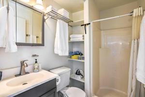 a bathroom with a sink and a toilet and a shower at Peaceful Prescott Studio with Mountain Views! in Prescott