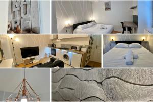 a collage of three pictures of a hotel room at LE VICTOR HUGO - Wifi - Centre ville - PROPERTY RENTAL NM in Périgueux