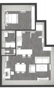 a black and white floor plan of a house at LE MOBILE - Climatisé - Proche de la gare - Centre ville-PROPERTY RENTAL NM in Périgueux