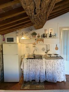 a kitchen with a sink and a refrigerator at Dimora Toscana in Seggiano