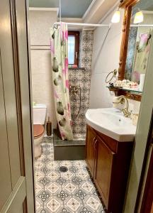 a bathroom with a sink and a toilet at Arachova Boka's House, Elegant Apartment in Arachova