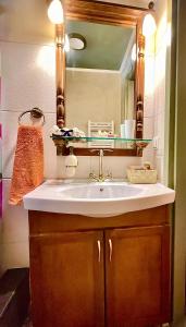 W łazience znajduje się umywalka i lustro. w obiekcie Βoka's House w mieście Arachova