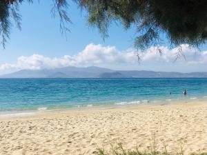 een strand met mensen die in het water zwemmen bij Taki's Guests in Naxos Chora