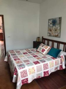una camera con un letto con una trapunta sopra di Alojamientos Nicasio a Tejeda