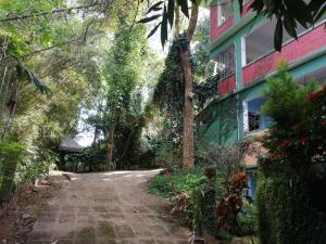 a dirt road next to a colorful house at Tapovan fruitopia in Sultan Bathery