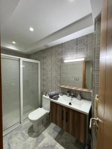 a bathroom with a toilet and a sink at Antonios luxury apartments in Fez