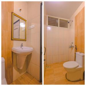 two pictures of a bathroom with a toilet and a sink at 4bhk Stunning Apartment with Pool 2bhkX2 in Old Goa