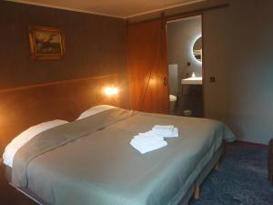 ein Schlafzimmer mit einem Bett mit Handtüchern darauf in der Unterkunft De Cyprian Bed & Breakfast in Baaiduinen