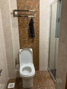 a bathroom with a toilet and a glass shower at 2BR Luxury Apartment in Nairobi +37 photos