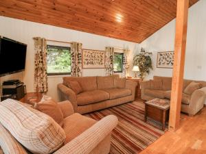 a living room with couches and a flat screen tv at Firbush Lodge in Killin