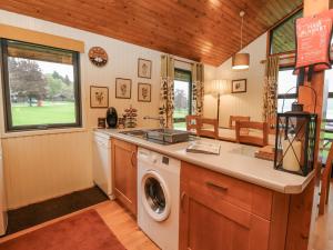 a kitchen with a washer and dryer in a house at Firbush Lodge in Killin