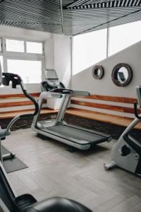 a gym with a treadmill and ellipticals in a room at Hotel Dali Plaza Ejecutivo in Guadalajara