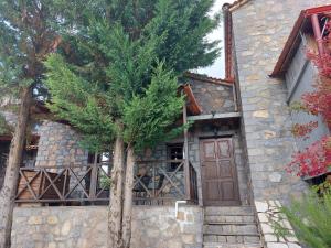 kamienny dom z drzewem przed nim w obiekcie Vitina Stone House w mieście Vytina