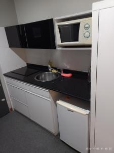 una pequeña cocina con fregadero y microondas en Buenos Aires Apartamento en Buenos Aires