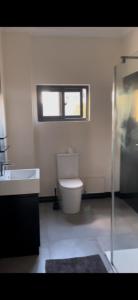 een badkamer met een toilet en een wastafel bij Mountain Beach View, Apartments in Sandhills Hellshire in Braeton