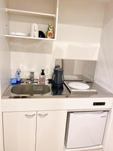 a kitchen with a sink and a counter top at KOHALA　HOTEL in Naha