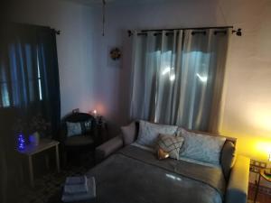 ein Wohnzimmer mit einem Sofa und einem Stuhl in der Unterkunft Finca Casa Halcon in Almonte