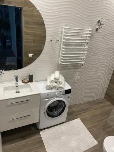 a washing machine in a bathroom with a sink at Daukanto 5 in Kaunas