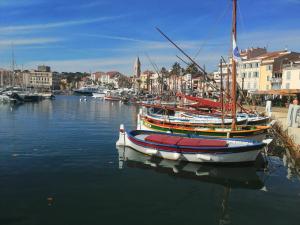 um grupo de barcos está ancorado num porto em L'Ecrin d'Azur em Sanary-sur-Mer