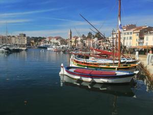grupa łodzi zakotwiczona w porcie w obiekcie L'Ecrin d'Azur w mieście Sanary-sur-Mer