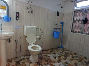 a bathroom with a toilet and a sink at Tag Along 2 0 Hostel Gangtok in Gangtok