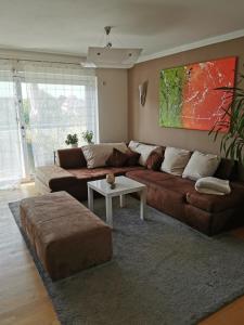 a living room with a couch and a table at Apartment an der Lindach in Kirchheim unter Teck