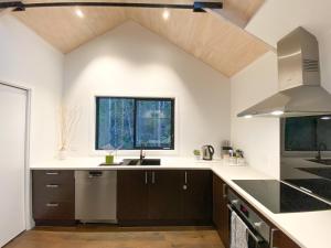 cocina con fregadero y ventana en Modern 2-bedroom Apartment 7-mins walk to Queenstown, en Queenstown