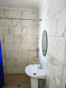 bagno con lavandino e specchio di Private House 9 a Berehove