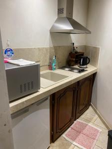 a kitchen with a sink and a microwave at la maison d'hôtes de plessis in Plessis-Saint-Jean