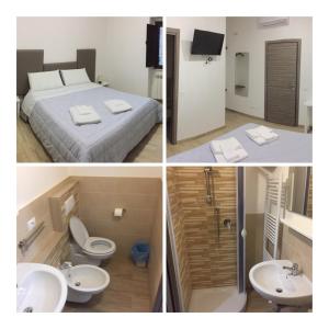 four pictures of a hotel room with a bed and bathroom at Affittacamere Fuori Porta in Grottaglie