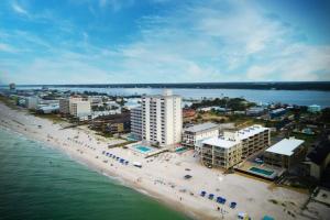 an aerial view of a beach with buildings and the water at Living the Dream 2 Bedroom Ocean View Cozy Condo in Gulf Shores