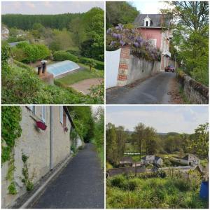 a collage of four pictures of a house and a yard at Studio Cosy in Nazelles