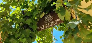 a sign hanging from a tree with green leaves at Scaccia pensieri in Cerchio