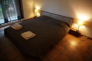 ein Schlafzimmer mit einem Bett mit zwei Handtüchern darauf in der Unterkunft Golden Hill in Collina d'Oro