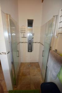 a bathroom with a shower with a glass door at Ferienappartement Rettenschöss in Rettenschöss