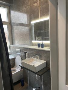 łazienka z umywalką i toaletą w obiekcie AT-Apartments - Hannover-Mitte w Hanowerze