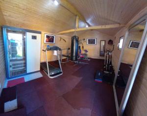 einen Blick über ein Zimmer mit Fitnessraum in der Unterkunft La Toscana Costinești in Schitul