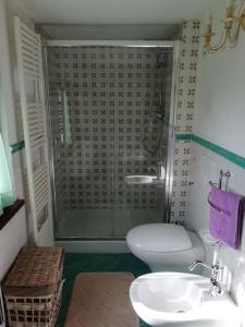 a bathroom with a shower and a toilet and a sink at Ai tre Campi in Fornaci di Barga