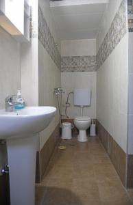 a bathroom with a sink and a toilet at Armenistis appartments with a view in Armenistis