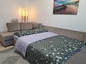 ein Schlafzimmer mit einem Bett und einem Sofa in der Unterkunft Ghencea Residence 158 L2.2 in Bukarest