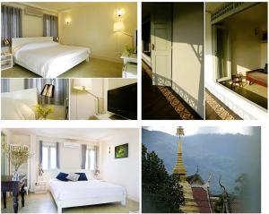 a collage of photos of a bedroom and a hotel room at Villa Duangchampa in Chiang Mai