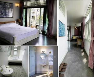two pictures of a bedroom with a bed and a bathroom at Villa Duangchampa in Chiang Mai