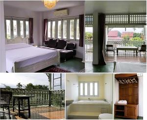 2 fotografias de um quarto com uma cama e uma varanda em Villa Duangchampa em Chiang Mai
