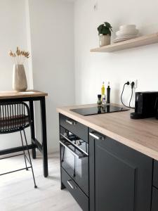 a kitchen with a counter with a stove top oven at Studio La Rose in Arnhem