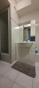 La salle de bains est pourvue d'un lavabo et d'un miroir. dans l'établissement Studio calme et éclairé proche de Nation A, à Paris