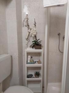 a bathroom with a toilet and a white shelf at Gioberti in Casale Monferrato +19 photos
