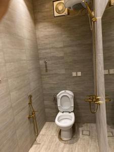 بيوتات الزير في الباحة: حمام مع مرحاض أبيض في كشك