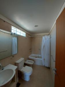 a bathroom with a toilet and a sink and a tub at Mirador del Golfo Puerto Madryn in Puerto Madryn