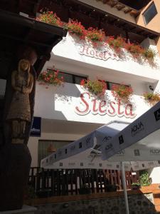 a store with a sign on the side of a building at Hotel-Restaurant Siesta Balea in Cumpăna