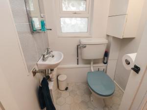 een kleine badkamer met toilet en wastafel bij Salt Cottage in Redcar +17 foto's